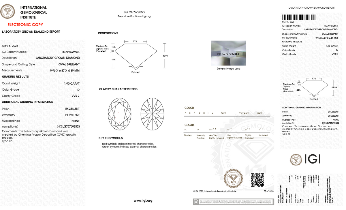 1.90ct Oval D VVS2 Lab-Grown Diamond