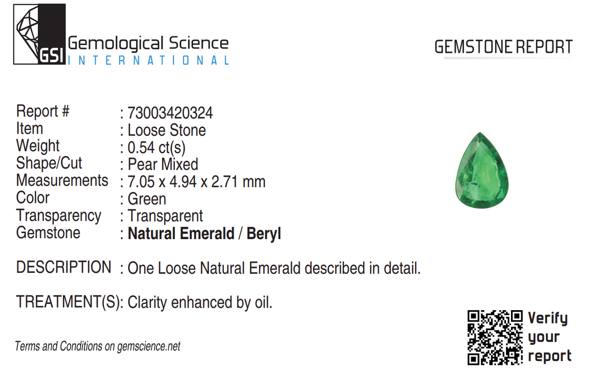 0.54ct Pear Natural Emerald