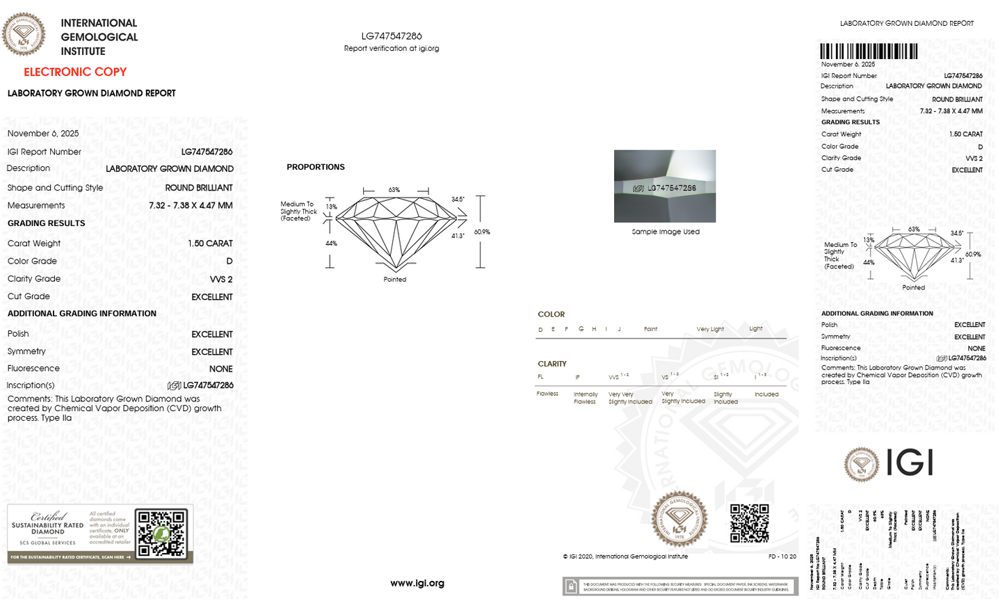 1.50ct Round D VVS2 Lab-Grown Diamond