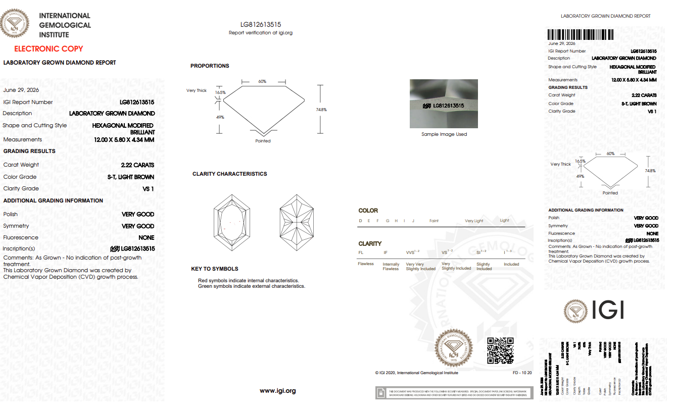 2.22ct Champagne Hexagonal Lab-Grown Diamond