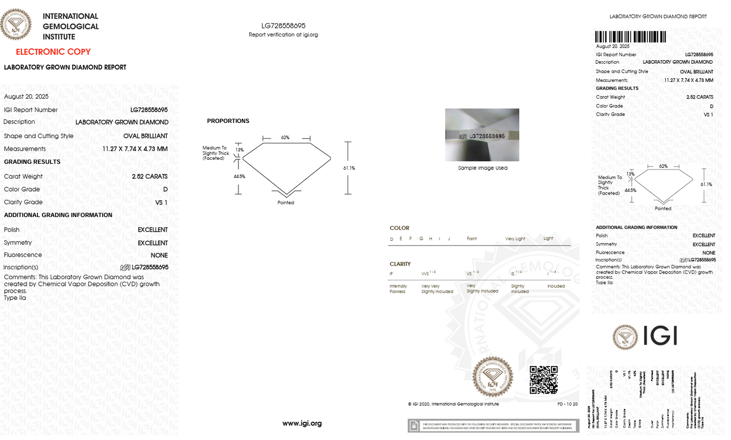 2.52ct Oval D VS1 Lab-Grown Diamond