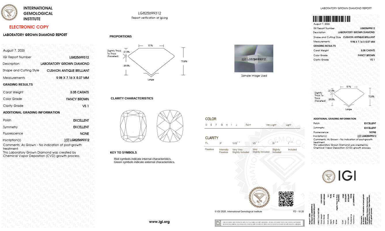 3.05ct Champagne Cushion Lab-Grown Diamond