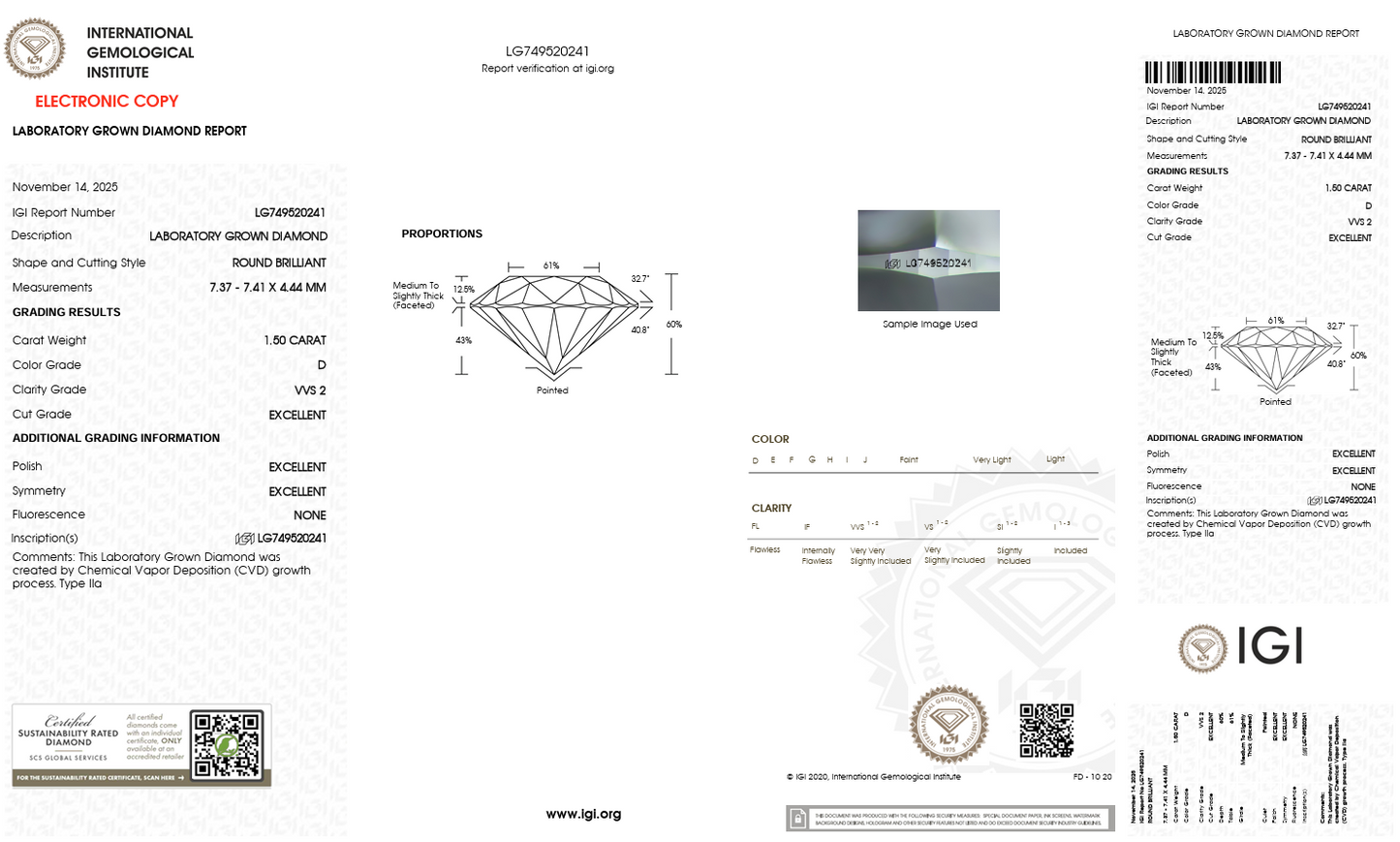 1.50ct Round D VVS2 Lab-Grown Diamond
