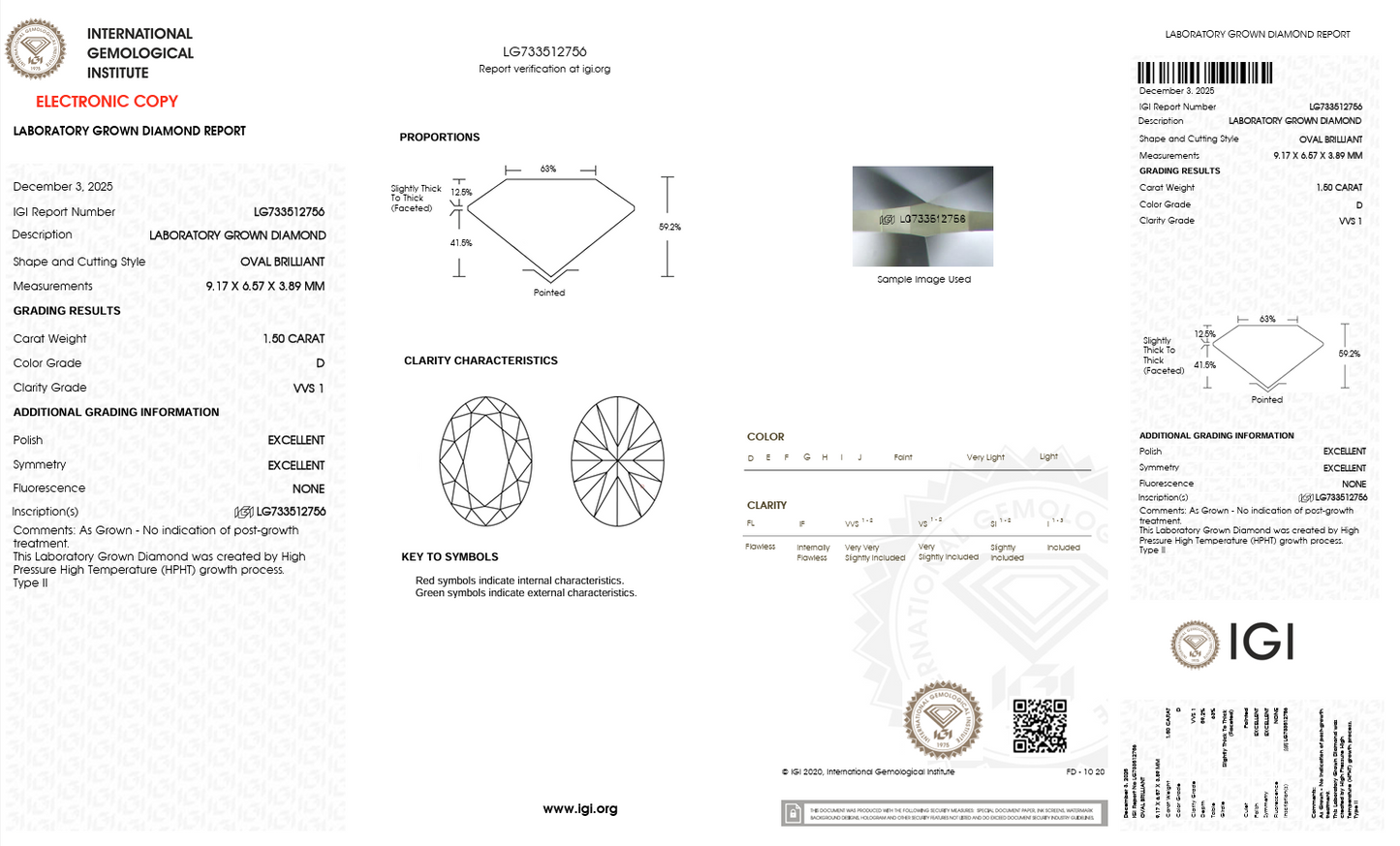 1.50ct Oval D VVS1 Lab-Grown Diamond