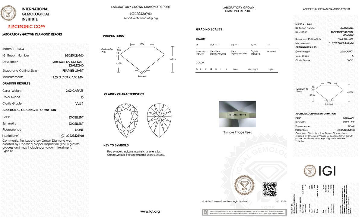 2.02ct Pear D VVS1 Lab-Grown Diamond