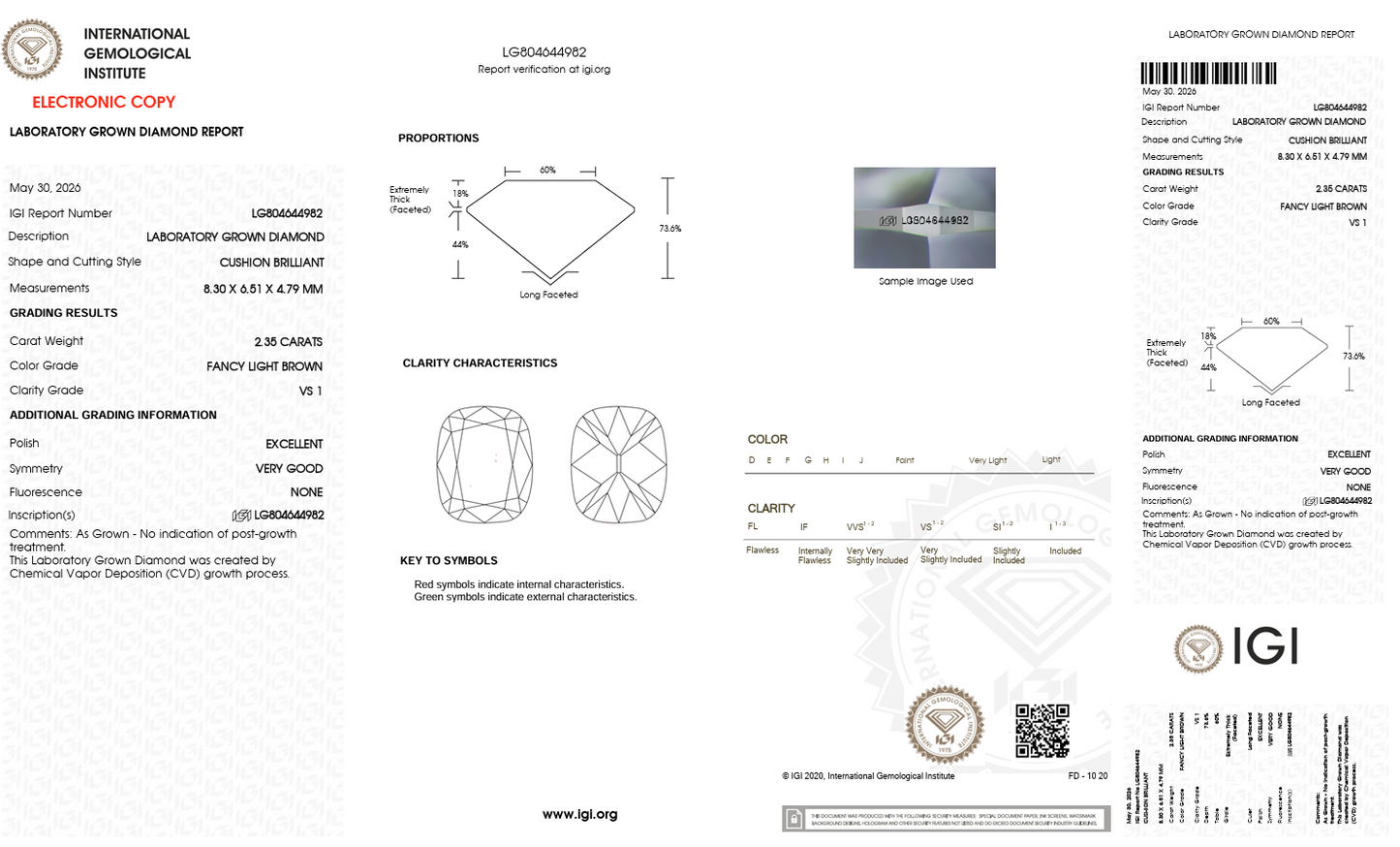 2.35ct Champagne Cushion Lab-Grown Diamond