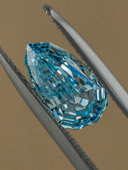 2.11ct Blue Pear Step Cut Lab-Grown Diamond